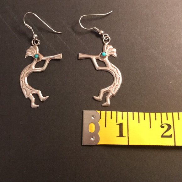 Kokopelli silver and turquoise earrings - Picture 4 of 4